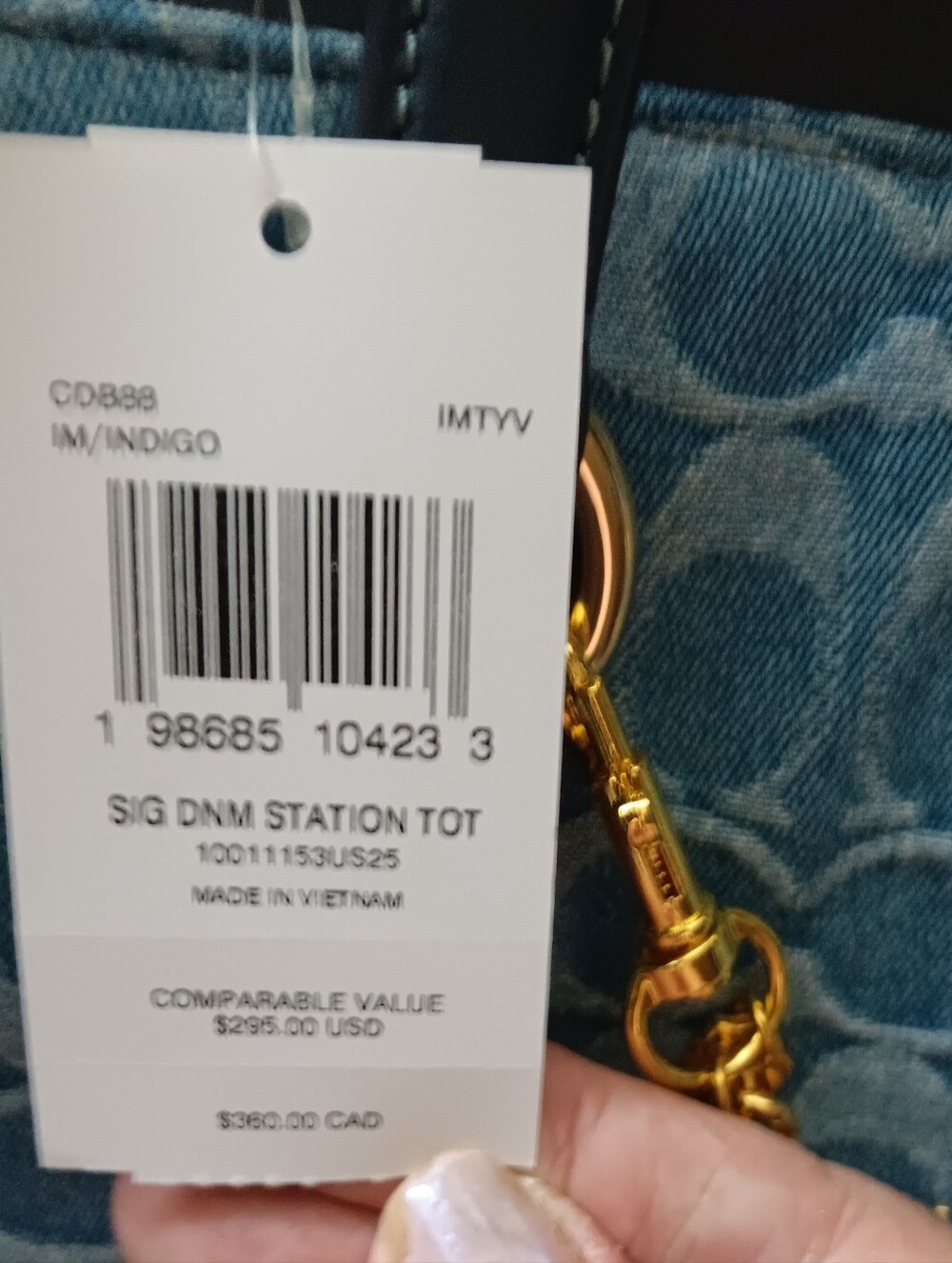 Coach Blue Signature City Tote with BONUS Gold Chain and Cherry Charms - Picture 2 of 4